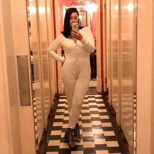 Rachel Comey long sleeve, v neck, white jumpsuit